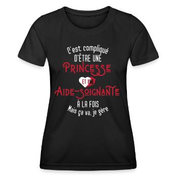 C'est compliqué d'être Une Princesse Aide-soignte - T-shirt sport Femme - noir - Devant - AI Model Female 172 light (172cm)