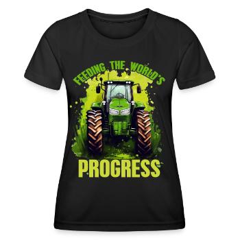 Feeding World's Progress Traktor Bauer Geschenk - Frauen Funktions-T-Shirt - Schwarz - Vorne - AI Model Female 172 light (172cm)