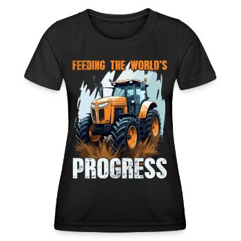 Feeding World's Progress Traktor Landwirt Bauer - Frauen Funktions-T-Shirt - Schwarz - Vorne - AI Model Female 172 light (172cm)