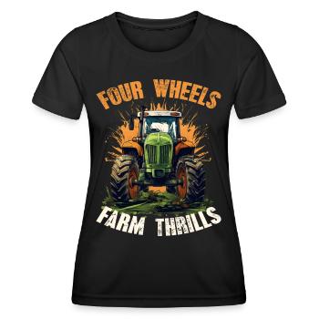 Four Wheels Farm Thrills Tractor Farming - T-shirt sport Femme - noir - Devant - AI Model Female 172 light (172cm)
