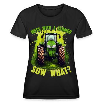 Jouer avec une truie fermière quoi? Constructeur de tracteurs - T-shirt sport Femme - noir - Devant - AI Model Female 172 light (172cm)
