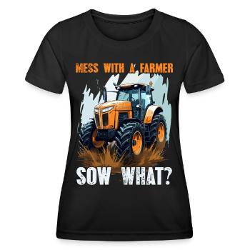 Jouer avec une truie fermière quoi? Agriculteur de tracteurs - T-shirt sport Femme - noir - Devant - AI Model Female 172 light (172cm)