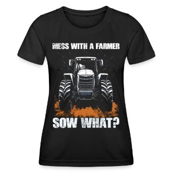 Jouer avec une truie fermière quoi? Cadeau tracteur - T-shirt sport Femme - noir - Devant - AI Model Female 172 light (172cm)