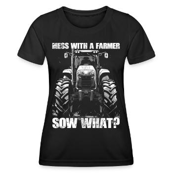 Jouer avec une truie fermière quoi? Constructeur de tracteurs - T-shirt sport Femme - noir - Devant - AI Model Female 172 light (172cm)