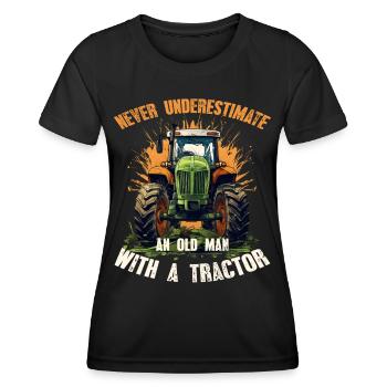 Never underestimate old man tractor farmer - Women's Functional T-Shirt - black - Front - AI Model Female 172 light (172cm)