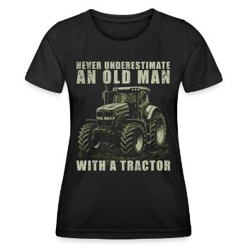 Never underestimate old man tractor gardener - Women's Functional T-Shirt - black - Front - AI Model Female 172 light (172cm)