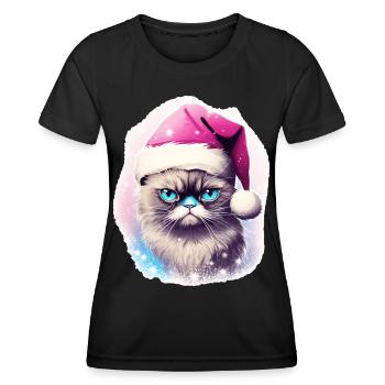 Katze Mit Weihnachtsmütze Weihnachten Outfit - Frauen Funktions-T-Shirt - Schwarz - Vorne - AI Model Female 172 light (172cm)
