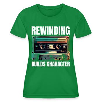 Vintage Cassette Tape Art: Rewinding 80s Nostalgia - Women's Functional T-Shirt - kelly green - Front - AI Model Female 172 dark (172cm)