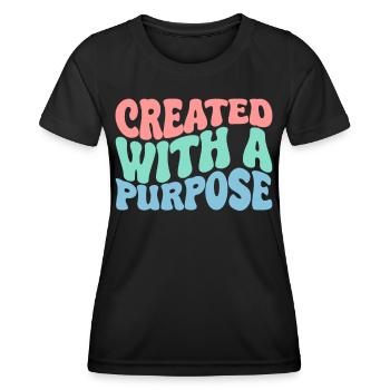 Created with a Purpose Groovy Bible Verse - Women's Functional T-Shirt - black - Front - AI Model Female 172 light (172cm)
