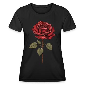Rote Rose Ästhetik Vintage Grafik Blume Geschenk - Frauen Funktions-T-Shirt - Schwarz - Vorne - AI Model Female 172 light (172cm)