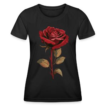 Rote Rose Blume Ästhetik Vintage Grafik Geschenk - Frauen Funktions-T-Shirt - Schwarz - Vorne - AI Model Female 172 light (172cm)