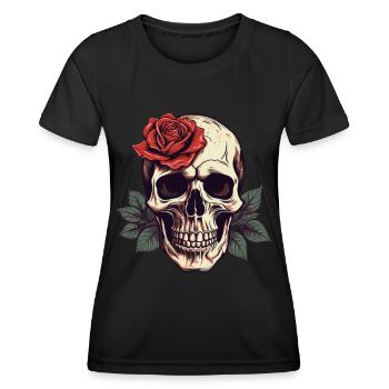 Totenkopf Rose Ästhetik Grunge Goth Totenkopf - Frauen Funktions-T-Shirt - Schwarz - Vorne - AI Model Female 172 light (172cm)