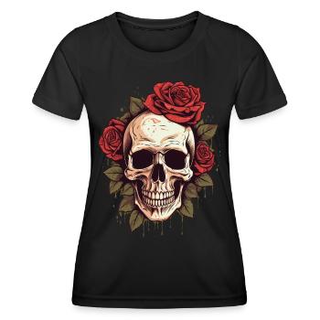 Totenschädel Rosen Ästhetik Grunge Goth Totenkopf - Frauen Funktions-T-Shirt - Schwarz - Vorne - AI Model Female 172 light (172cm)