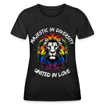 Lion de la diversité : l’unité dans l’amour - T-shirt sport Femme - noir - Devant - AI Model Female 172 light (172cm)