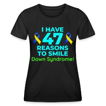 Bewusstsein für das Down-Syndrom 47 Gründe zum Lächeln - Frauen Funktions-T-Shirt - Schwarz - Vorne - AI Model Female 172 light (172cm)