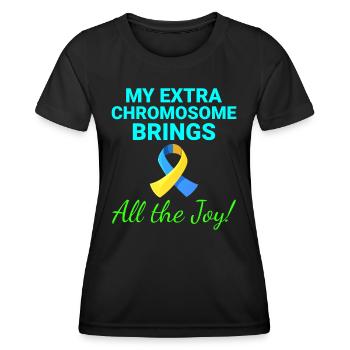 Down-Syndrom-Bewusstsein Joyful Extra Chromosom - Frauen Funktions-T-Shirt - Schwarz - Vorne - AI Model Female 172 light (172cm)
