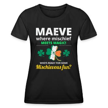 Lustiger irischer Mädchenname: Maeve Mischief Meets Magic - Frauen Funktions-T-Shirt - Schwarz - Vorne - AI Model Female 172 light (172cm)