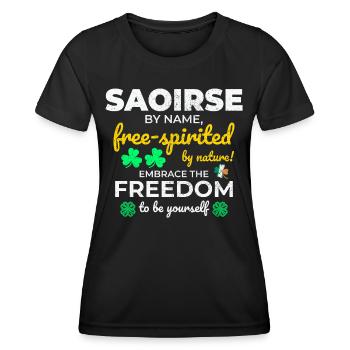 Nom de fille irlandaise drôle : Saoirse - libre - T-shirt sport Femme - noir - Devant - AI Model Female 172 light (172cm)
