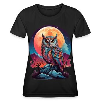 MYSTIQUE AU CLAIR DE LUNE : LA VEILLÉE NOCTURNE D’UN HIBOU COLORÉ - T-shirt sport Femme - noir - Devant - AI Model Female 172 light (172cm)