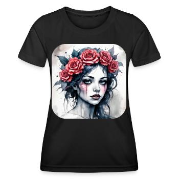 Cool Gothic Punk Girl with Red Roses - Women's Functional T-Shirt - black - Front - AI Model Female 172 light (172cm)