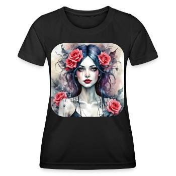 Cool Gothic Punk Girl with Red Roses - Women's Functional T-Shirt - black - Front - AI Model Female 172 light (172cm)