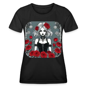 Fille punk gothique cool avec des roses rouges - T-shirt sport Femme - noir - Devant - AI Model Female 172 light (172cm)