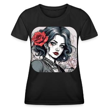Fille punk gothique cool avec des roses rouges - T-shirt sport Femme - noir - Devant - AI Model Female 172 light (172cm)