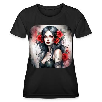 Fille punk gothique cool avec des roses rouges - T-shirt sport Femme - noir - Devant - AI Model Female 172 light (172cm)