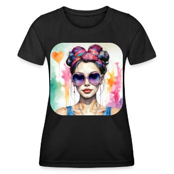 Cooles Girl mit Herzchen Sonnenbrille - Frauen Funktions-T-Shirt - Schwarz - Vorne - AI Model Female 172 light (172cm)