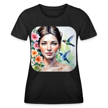 Unknown beauty with hummingbirds - Women's Functional T-Shirt - black - Front - AI Model Female 172 light (172cm)