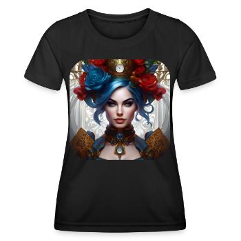 Cooles Steampunk Girl mit Blumen - Frauen Funktions-T-Shirt - Schwarz - Vorne - AI Model Female 172 light (172cm)