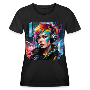 Fille Cyberpunk cool X - T-shirt sport Femme - noir - Devant - AI Model Female 172 light (172cm)