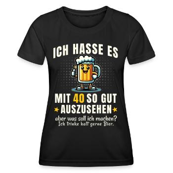 40 & Beer – Drôle de dicton - T-shirt sport Femme - noir - Devant - AI Model Female 172 light (172cm)