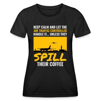 Contrôleur de café de la circulation aérienne ATC Aviation Humour - T-shirt sport Femme - noir - Devant - AI Model Female 172 light (172cm)