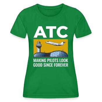 Air Traffic Controller ATC Aviation Humor Airplane - Women's Functional T-Shirt - kelly green - Front - AI Model Female 172 dark (172cm)