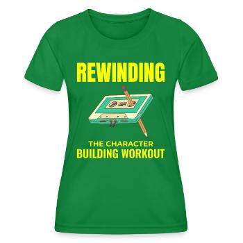 Cassette Tape Rewinding 80s Nostalgia Retro 1980s - Women's Functional T-Shirt - kelly green - Front - AI Model Female 172 dark (172cm)