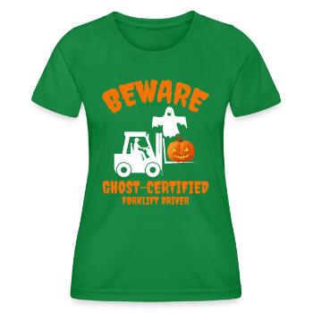 Halloween Ghost Forklift Operator Pumpkin Funny - Women's Functional T-Shirt - kelly green - Front - AI Model Female 172 dark (172cm)