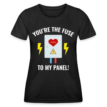 Elektriker Valentine: Du bist die Sicherung für mein Panel - Frauen Funktions-T-Shirt - Schwarz - Vorne - AI Model Female 172 light (172cm)