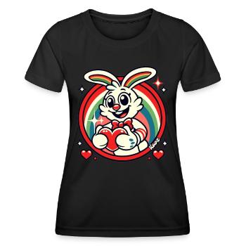 Regenbogen-Hase mit Herz - Frauen Funktions-T-Shirt - Schwarz - Vorne - AI Model Female 172 light (172cm)