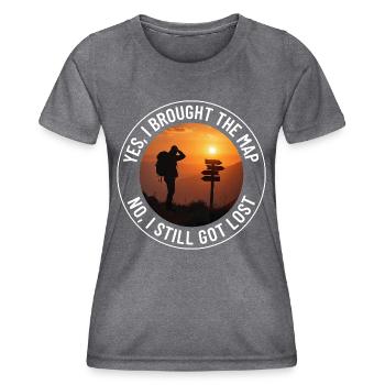 Cartographie en plein air Randonneur Panneau indicateur Coucher de soleil Aventure - T-shirt sport Femme - mélange sombre  - Devant - AI Model Female 172 light (172cm)