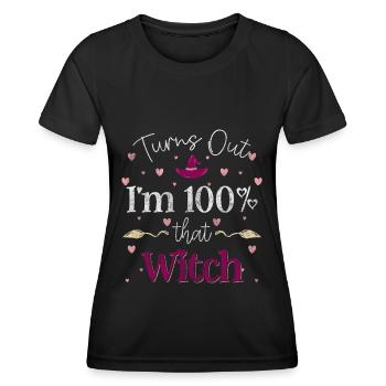 Balai de sorcellerie Halloween Dicton - T-shirt sport Femme - noir - Devant - AI Model Female 172 light (172cm)
