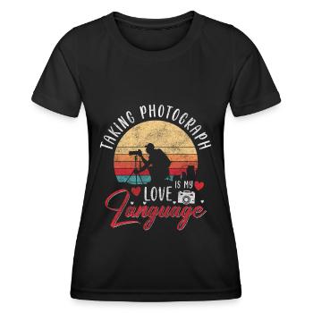 Kamera Fotografie Objektiv Herzschlag - Frauen Funktions-T-Shirt - Schwarz - Vorne - AI Model Female 172 light (172cm)