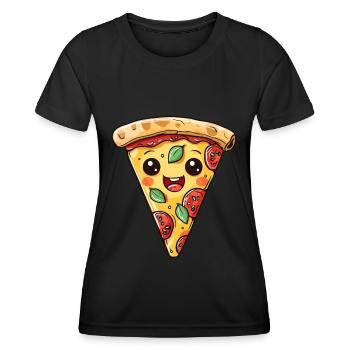 LUSTIGES PIZZA GESICHT FAST FOOD LOVER - Frauen Funktions-T-Shirt - Schwarz - Vorne - AI Model Female 172 light (172cm)