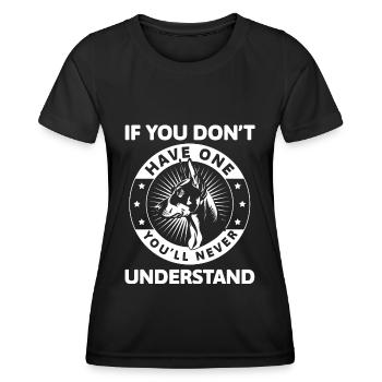 Dobermann Rassehund Beschützer Hundefreund - Frauen Funktions-T-Shirt - Schwarz - Vorne - AI Model Female 172 light (172cm)