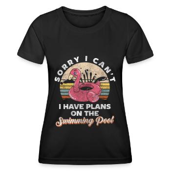 Pool Flamingo Sonne Freunde - Frauen Funktions-T-Shirt - Schwarz - Vorne - AI Model Female 172 light (172cm)