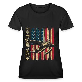 Maquette d’avion - T-shirt sport Femme - noir - Devant - AI Model Female 172 light (172cm)