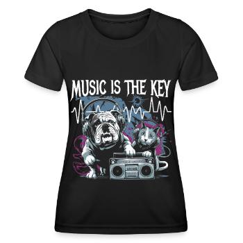 music is the key Hund und Katze Tierliebe - Frauen Funktions-T-Shirt - Schwarz - Vorne - AI Model Female 172 light (172cm)