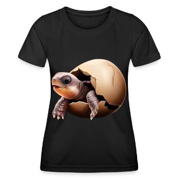 La tortue éclot de l’œuf - T-shirt sport Femme - noir - Devant - AI Model Female 172 light (172cm)