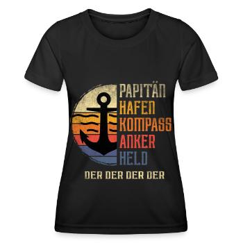 Papitän Anker Hafen Kompass Held Vater Papa Segeln - Frauen Funktions-T-Shirt - Schwarz - Vorne - AI Model Female 172 light (172cm)