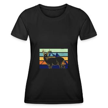 Hirsch Geweihträger Retro - Frauen Funktions-T-Shirt - Schwarz - Vorne - AI Model Female 172 light (172cm)